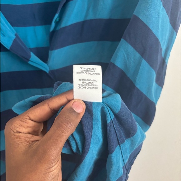 EQUIPMENT Shirt 100%Silk Leandra Button Down Cabana Stripe Cayenne Short Sleeve - Picture 5 of 6